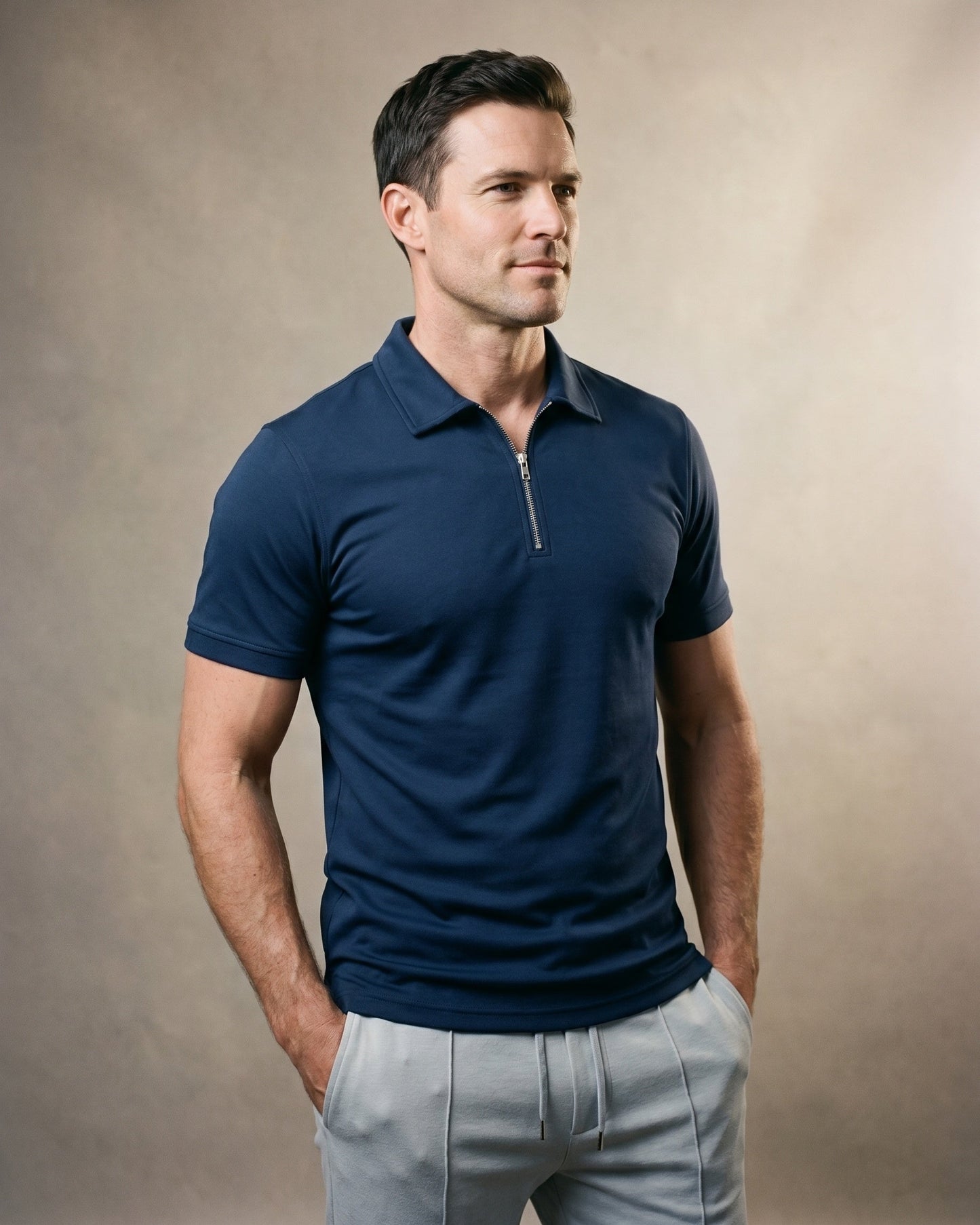 Alberto Cotton Blend Zip Polo